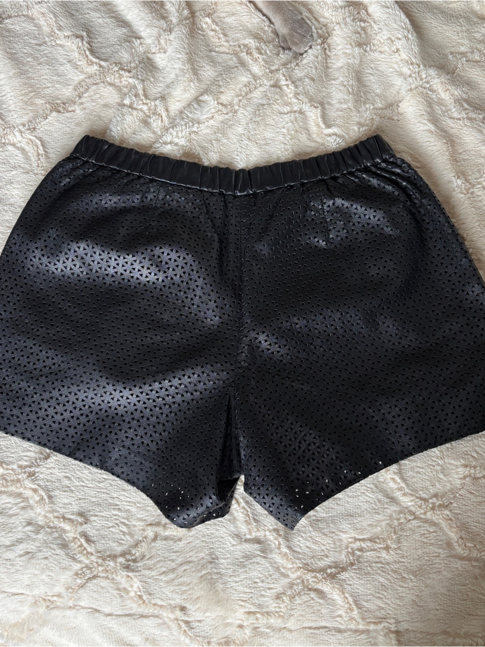 Very Soft Women's Madewell Black Leather Perforated Elastic-Waist Shorts